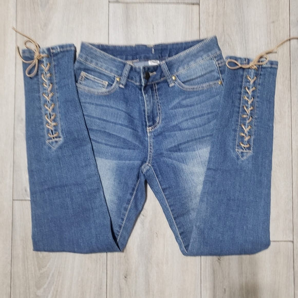 Cashe Denim - Cashe Vintage Lace Up Skinny Jeans